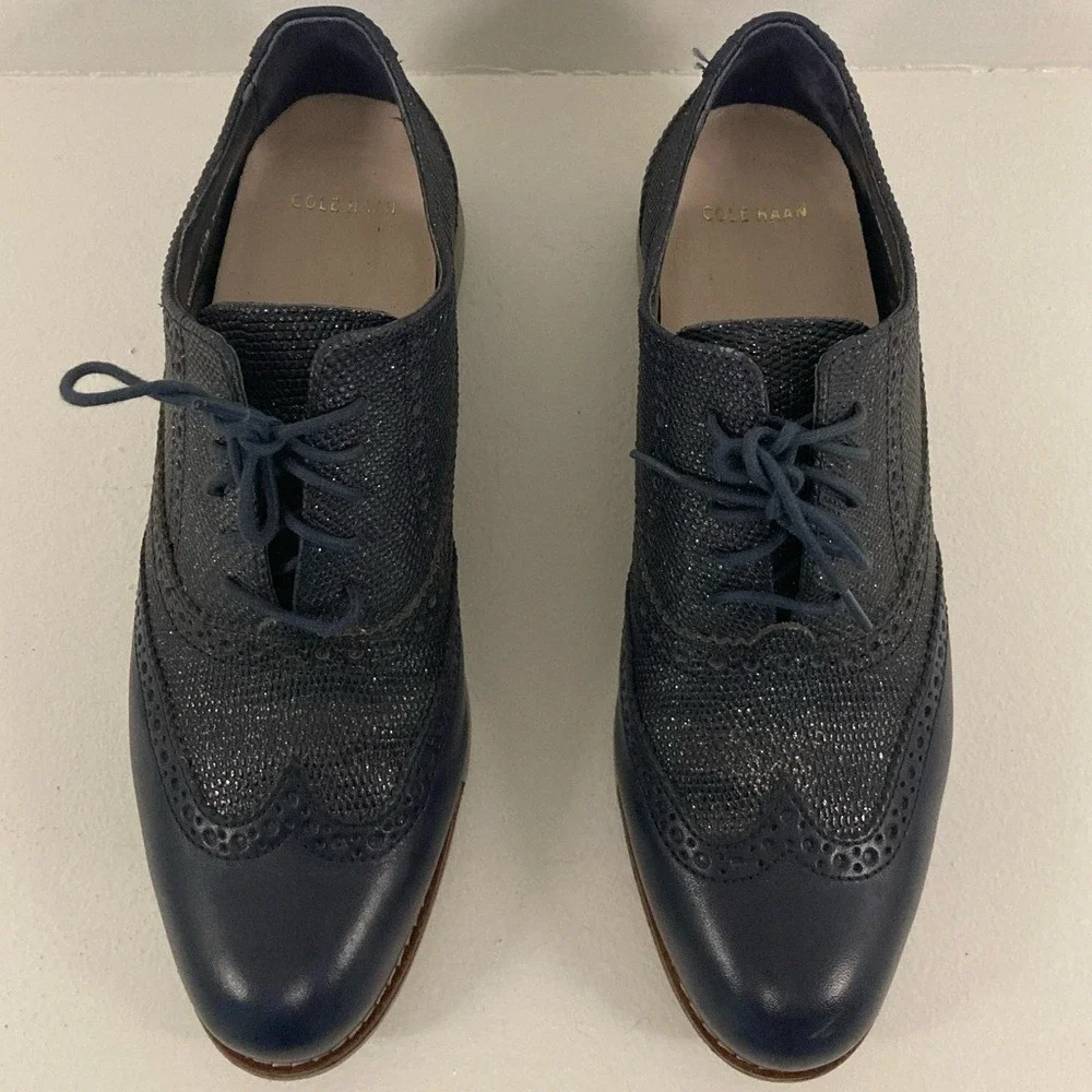 ✨Cole Haan‎ Zerogrand W00898 Glitter Navy Blue Oxford Retro Prom Fancy Sparkle